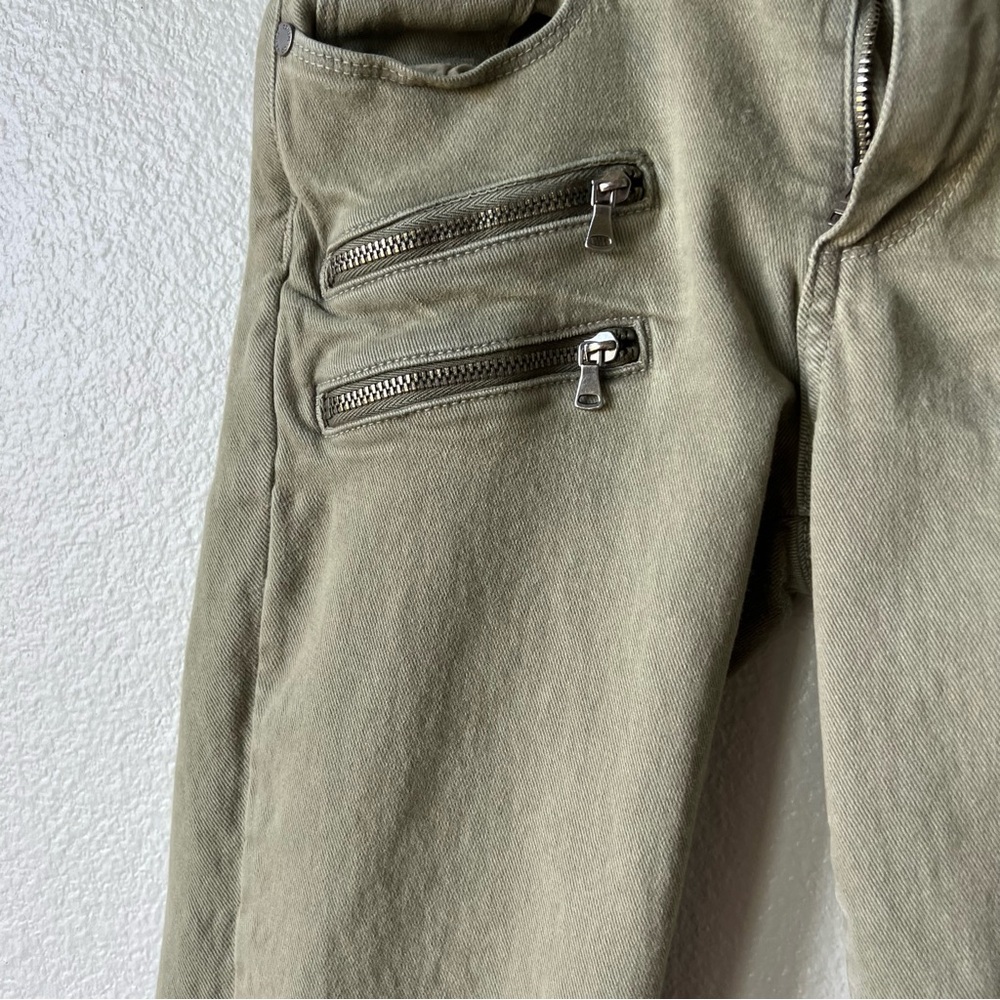 PAIGE Verdugo Moto Skinny Jeans Women’s 26 Olive Green Zip Detail Mid Rise - Picture 9 of 12